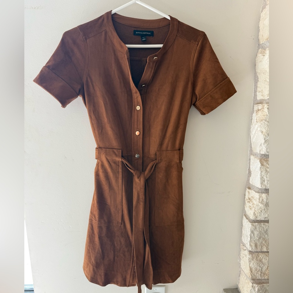 Banana Republic Camel Faux Suede Button down belted dress